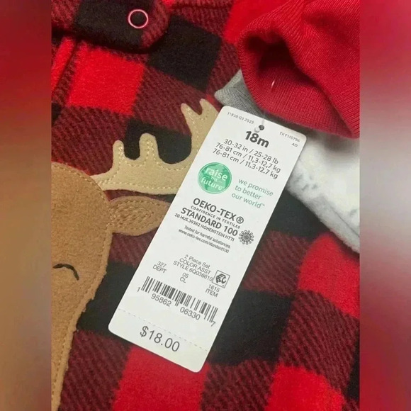 Carter’s Just One You Infant 2pk Buffalo Checkered Reindeer Polar Bears 18M NWT - Picture 2 of 6